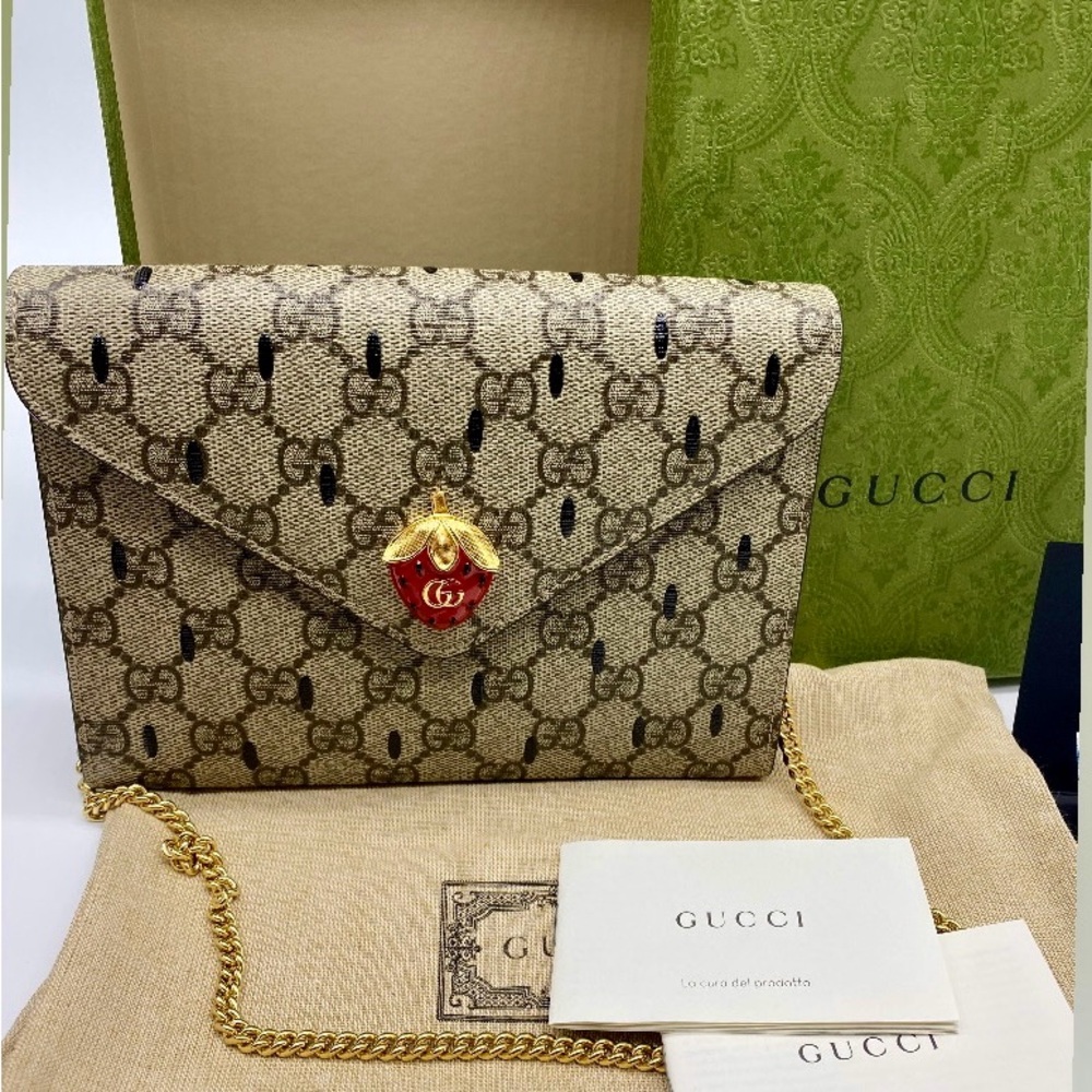 GUCCI BORSA FRAGOLA DOPPIA G MINI GG SUPREME BEIGE/EBANO (LIMITED EDITION) - Picture 3 of 5